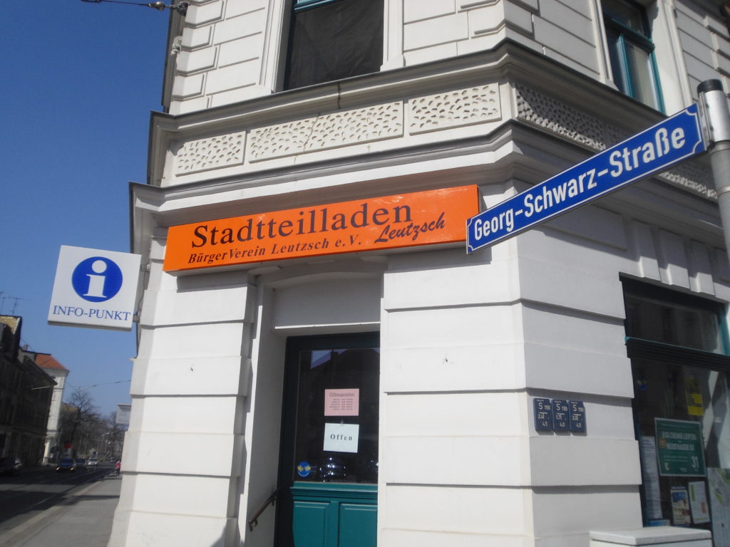 Außenansicht des Leutzscher Stadtteilladens an der Georg-Schwarz-Straße 122.