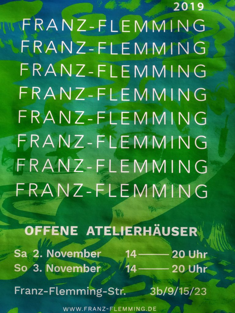 Mehrere Atelierhäuser in der Leutzscher Franz-Flemming-Straße öffnen am 02.11. und 03.11. 2019 jeweils von 14 - 20 Uhr ihre Pforten für interessierte Besucher*innen.