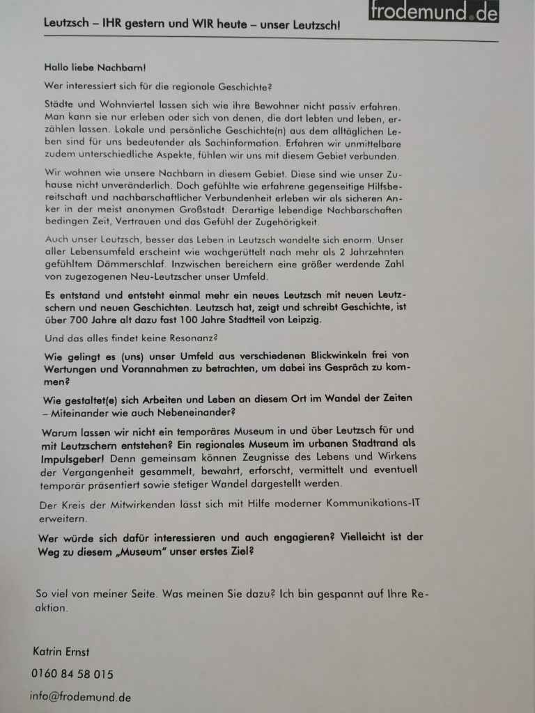 Unterstützungsaufruf für Leutzscher Museum / abfotografiert von Enrico Engelhardt